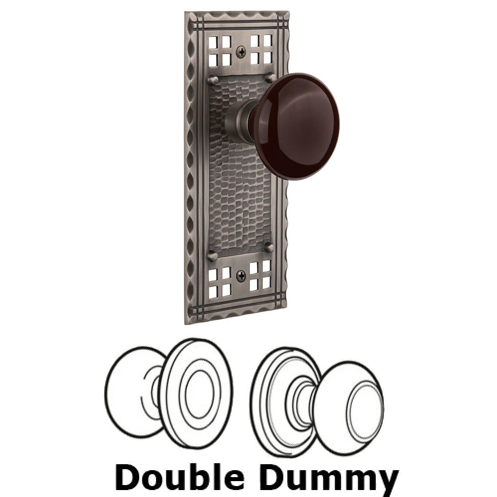 Double Dummy Craftsman Plate with Brown Porcelain Knob in Antique Pewter