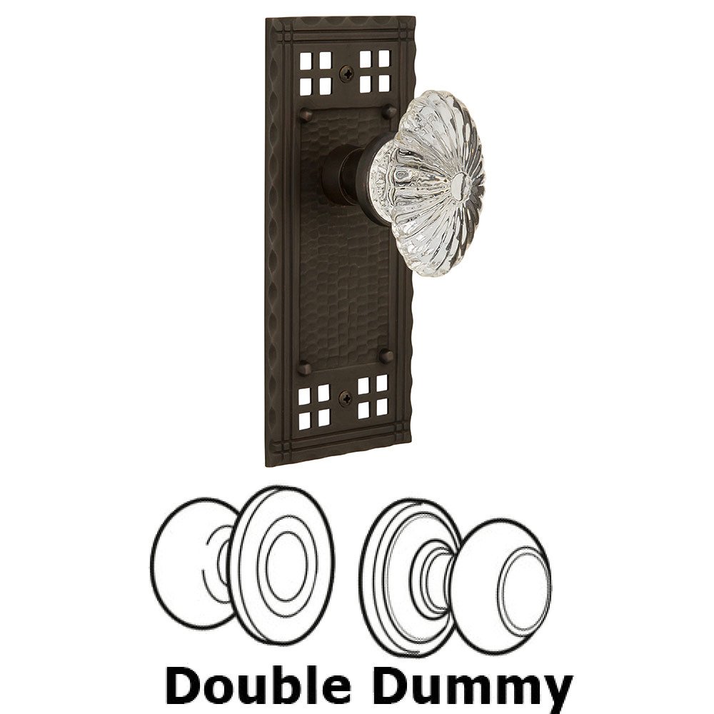 Double Dummy Craftsman Plate with Oval Fluted Crystal Knob in Oil Rubbed Bronze