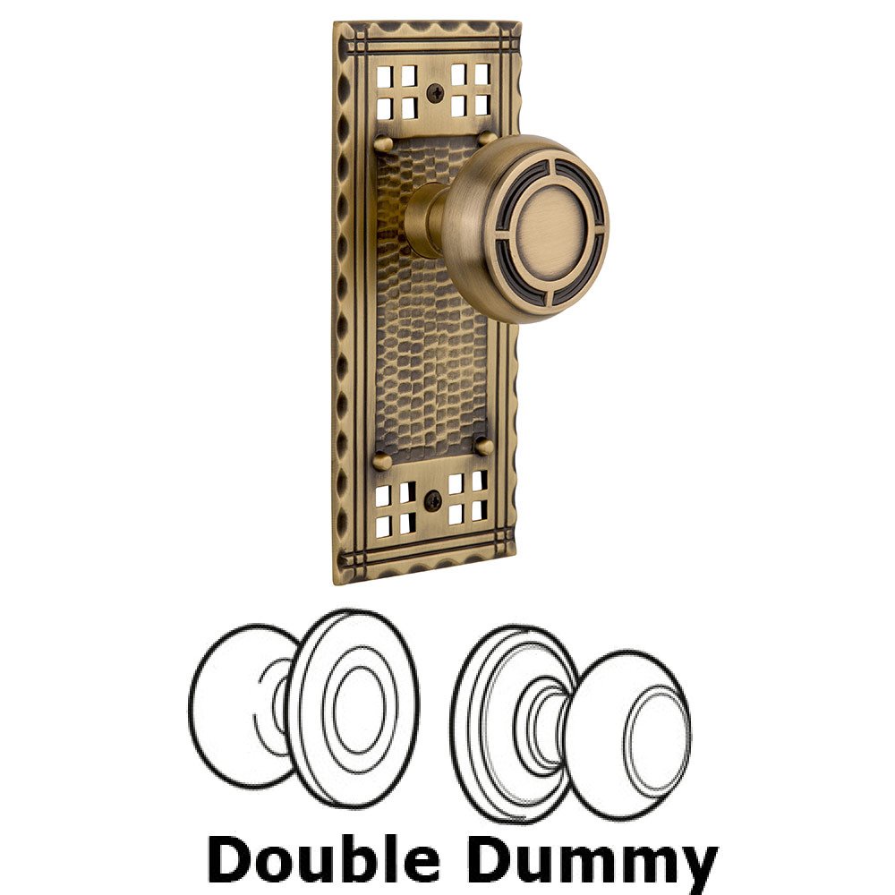 Double Dummy Craftsman Plate with Mission Knob in Antique Brass