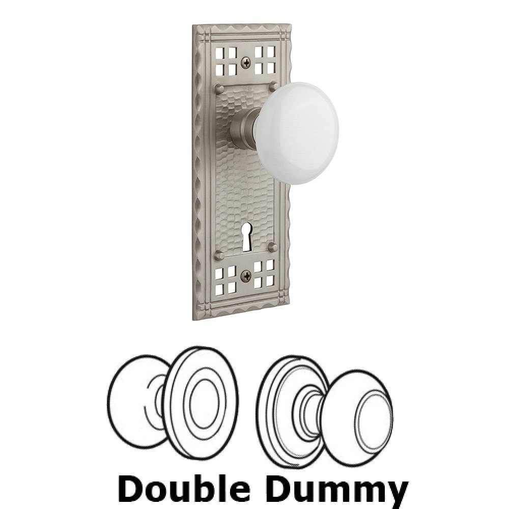 Double Dummy Craftsman Plate with White Porcelain Knob and Keyhole in Satin Nickel
