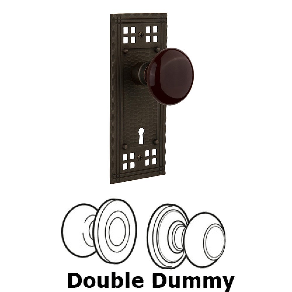 Double Dummy Craftsman Plate with Brown Porcelain Knob and Keyhole in Oil Rubbed Bronze