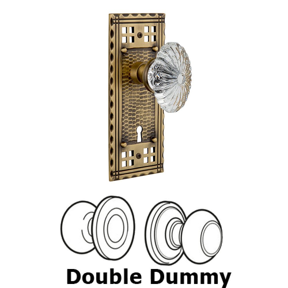 Double Dummy Craftsman Plate with Oval Fluted Crystal Knob and Keyhole in Antique Brass
