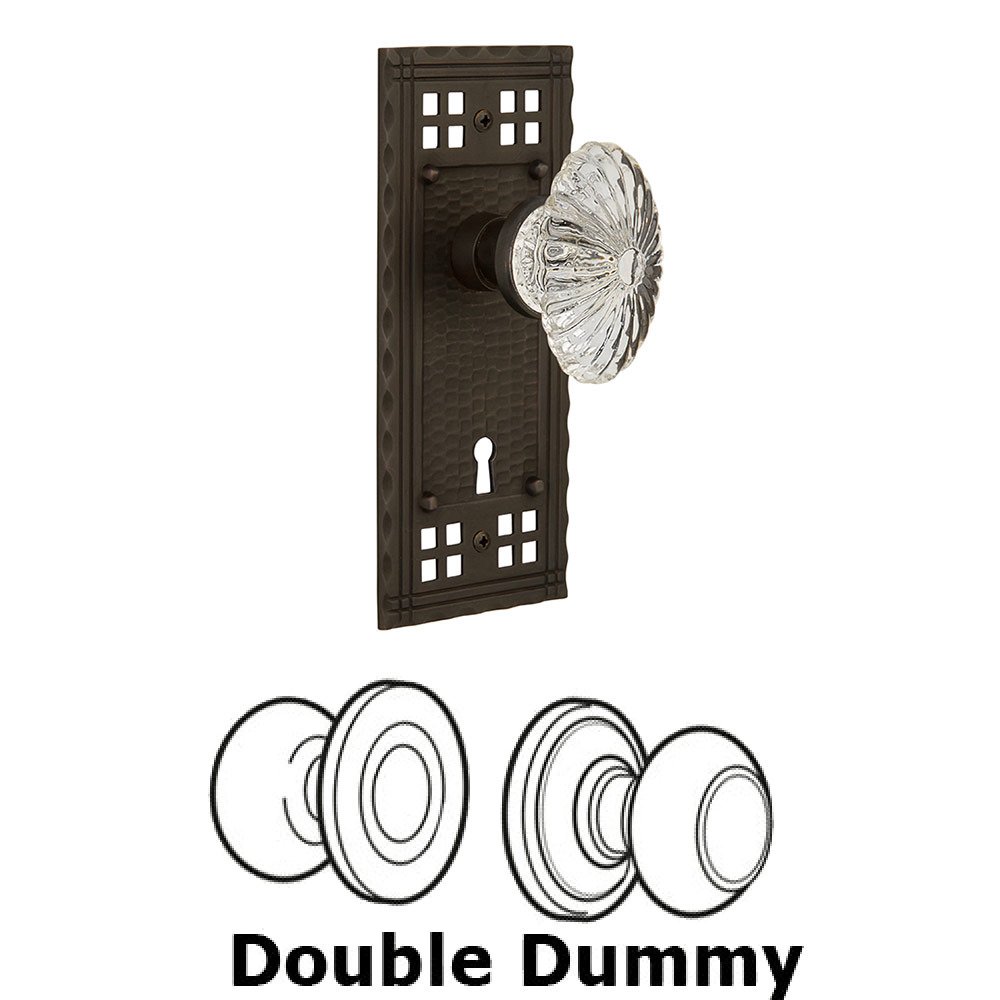 Double Dummy Craftsman Plate with Oval Fluted Crystal Knob and Keyhole in Oil Rubbed Bronze