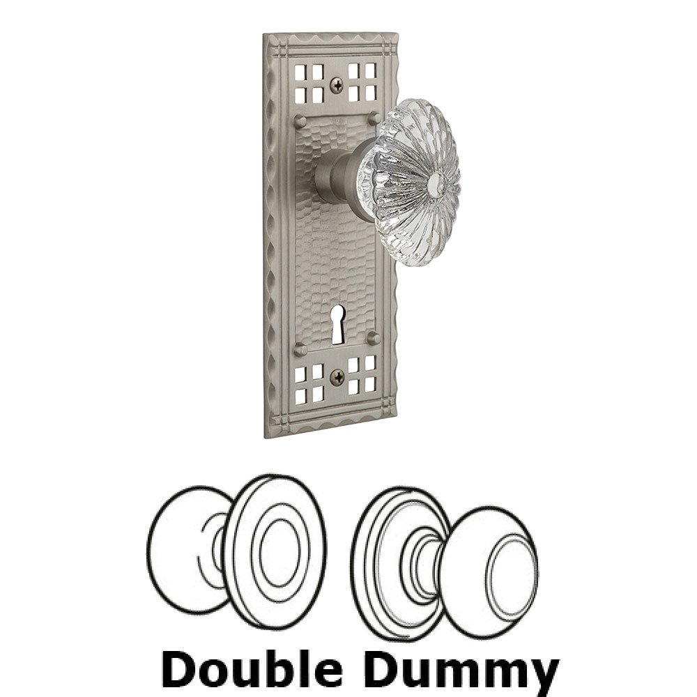 Double Dummy Craftsman Plate with Oval Fluted Crystal Knob and Keyhole in Satin Nickel