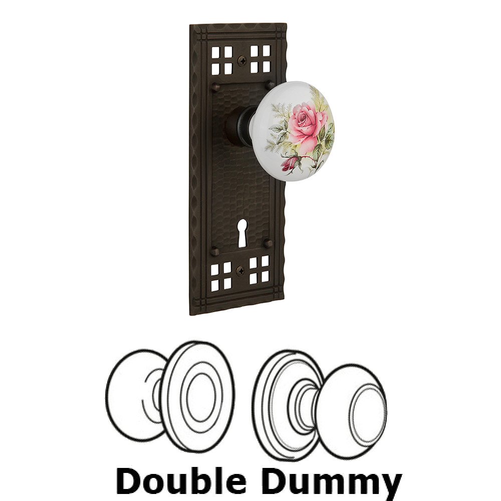 Double Dummy Craftsman Plate with White Rose Porcelain Knob and Keyhole in Oil Rubbed Bronze