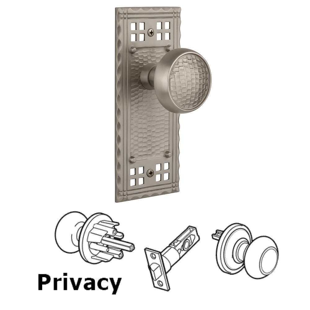 Privacy Craftsman Plate with Craftsman Knob in Satin Nickel