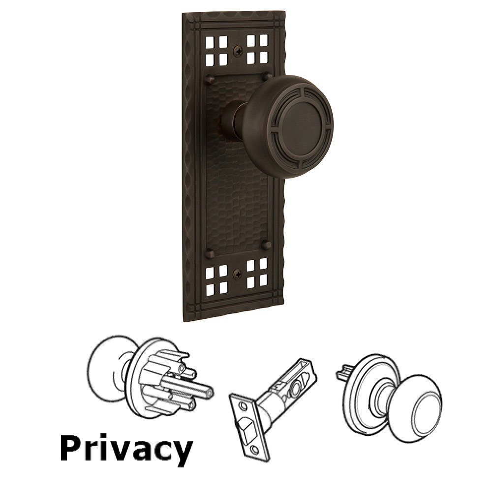 Privacy Craftsman Plate with Mission Door Knob in Oil Rubbed Bronze