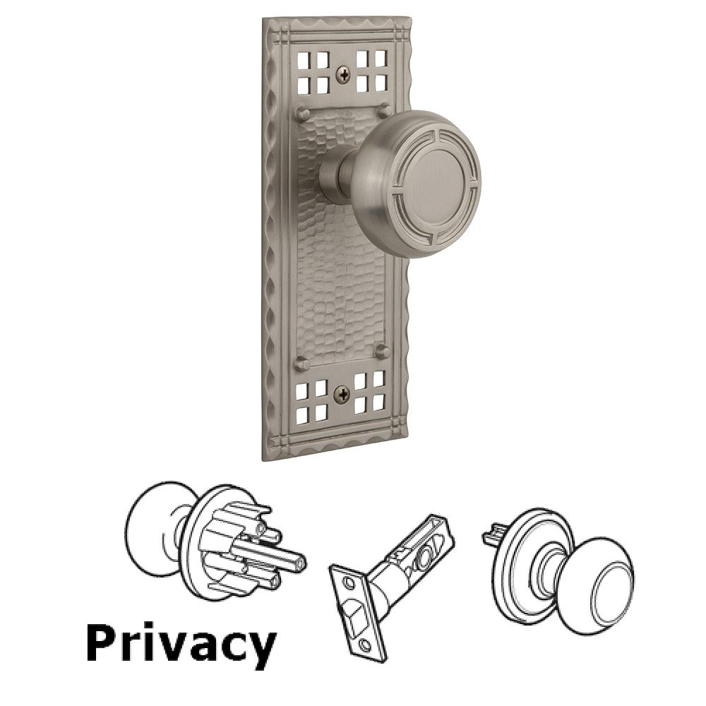 Privacy Craftsman Plate with Mission Knob in Satin Nickel