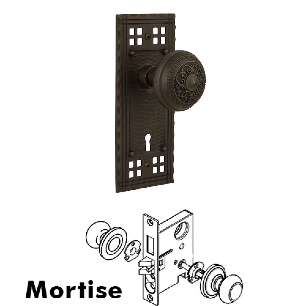 Mortise Craftsman Plate with Egg and Dart Knob and Keyhole in Oil Rubbed Bronze