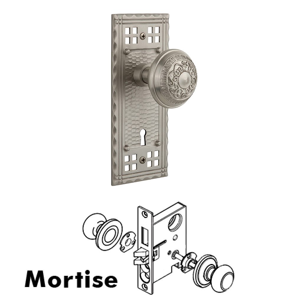 Mortise Craftsman Plate with Egg and Dart Knob and Keyhole in Satin Nickel