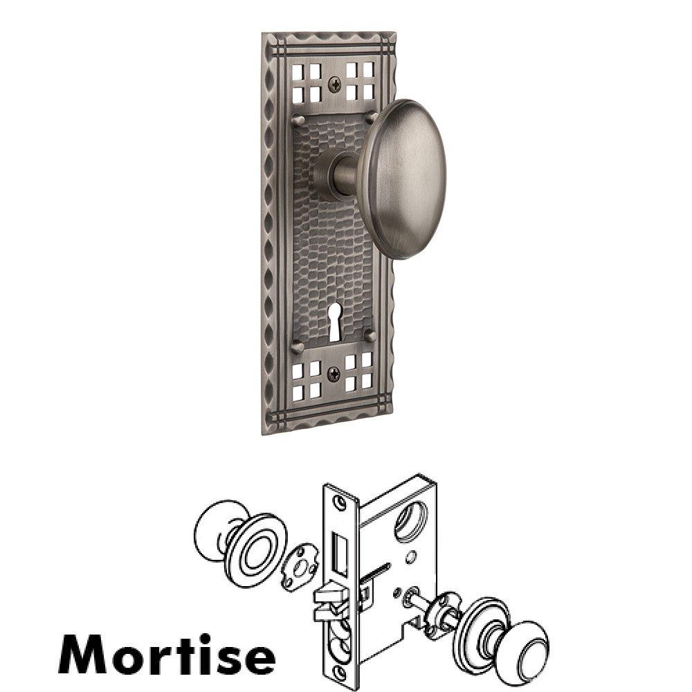 Mortise Craftsman Plate with Homestead Knob and Keyhole in Antique Pewter