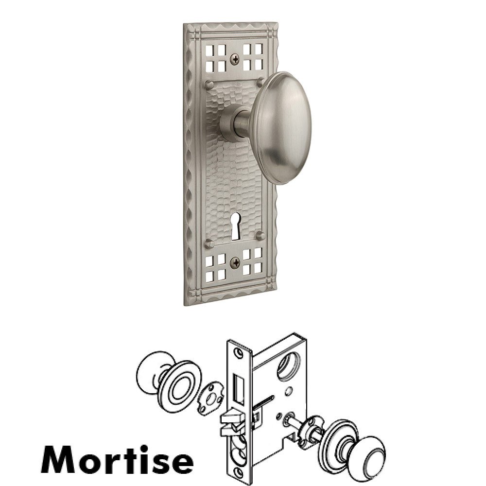 Mortise Craftsman Plate with Homestead Knob and Keyhole in Satin Nickel