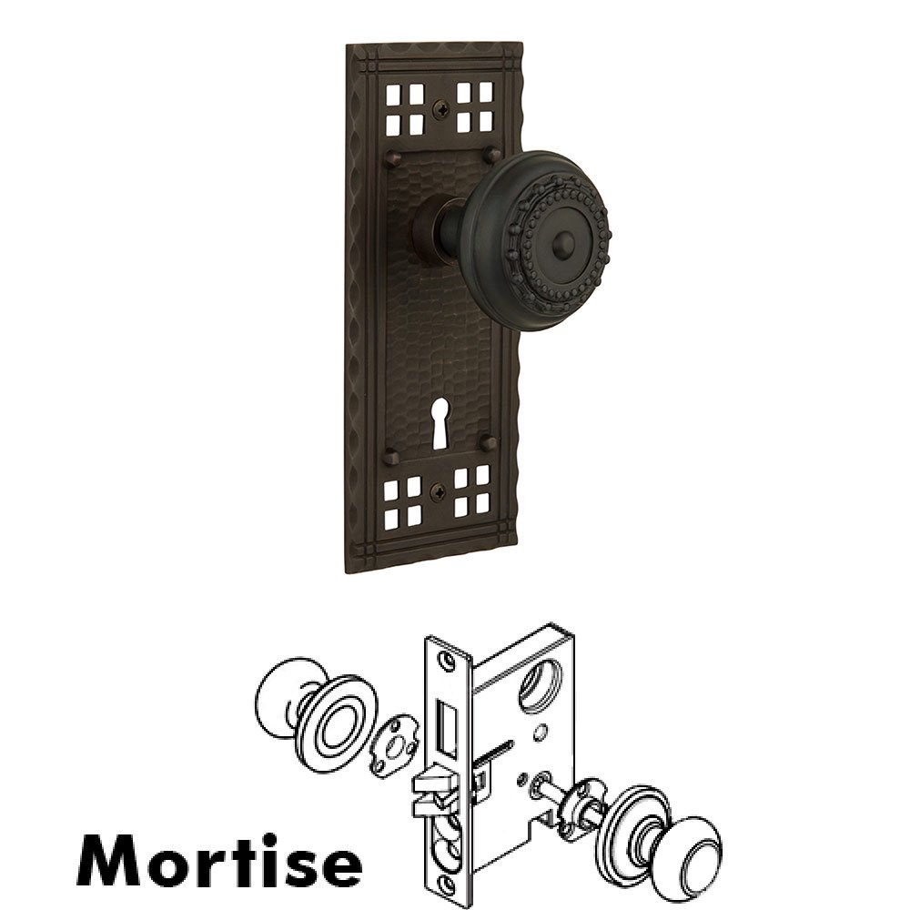Mortise Craftsman Plate with Meadows Knob and Keyhole in Oil Rubbed Bronze