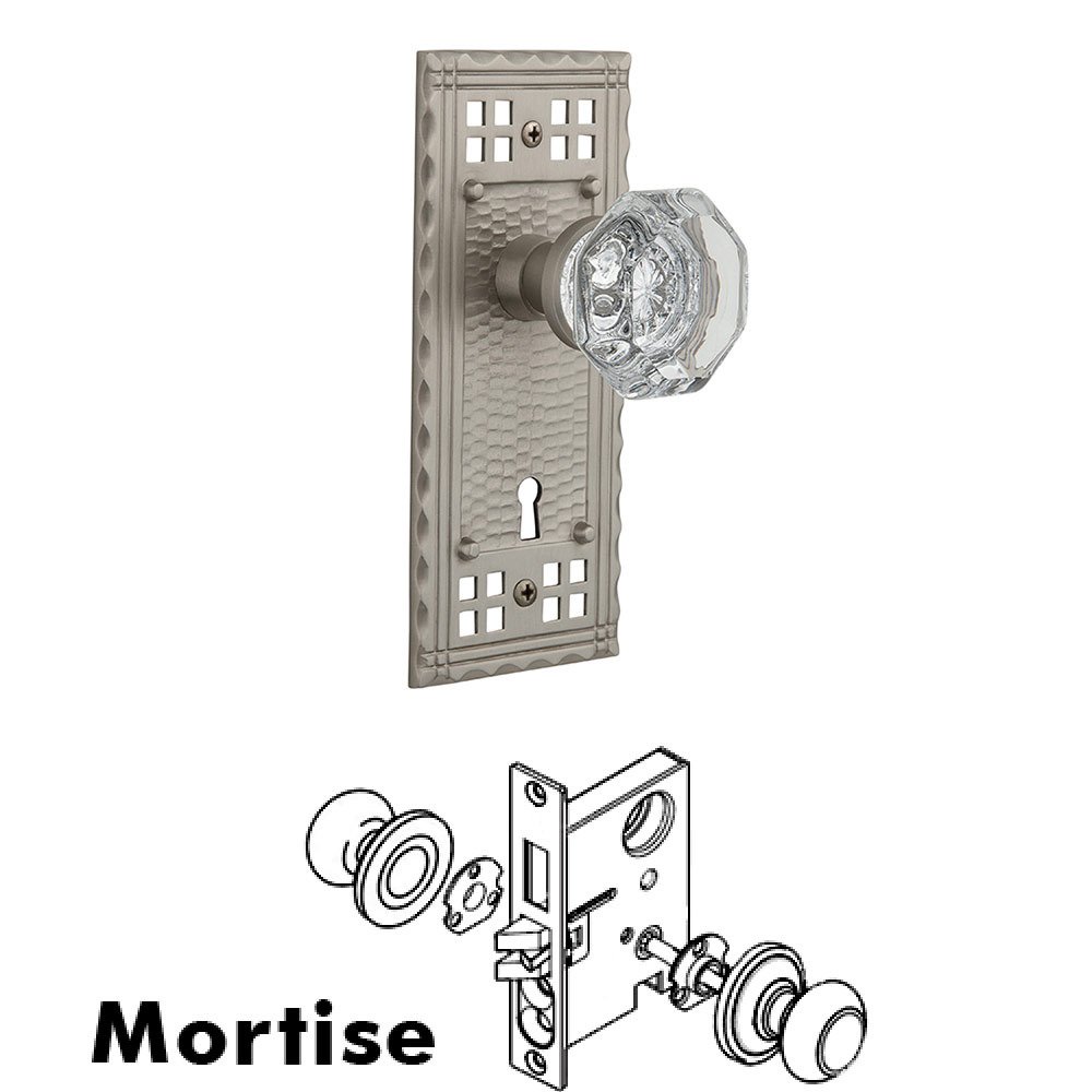Mortise Craftsman Plate with Waldorf Knob and Keyhole in Satin Nickel