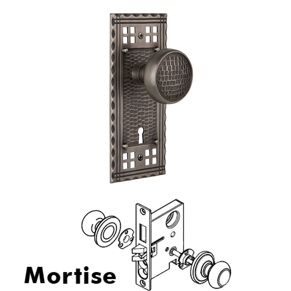 Mortise Craftsman Plate with Craftsman Knob and Keyhole in Antique Pewter