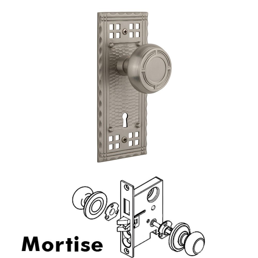 Mortise Craftsman Plate with Mission Knob and Keyhole in Satin Nickel