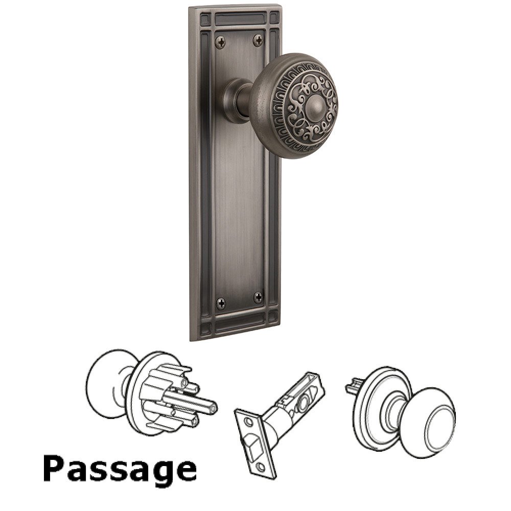 Passage Mission Plate with Egg & Dart Door Knob in Antique Pewter