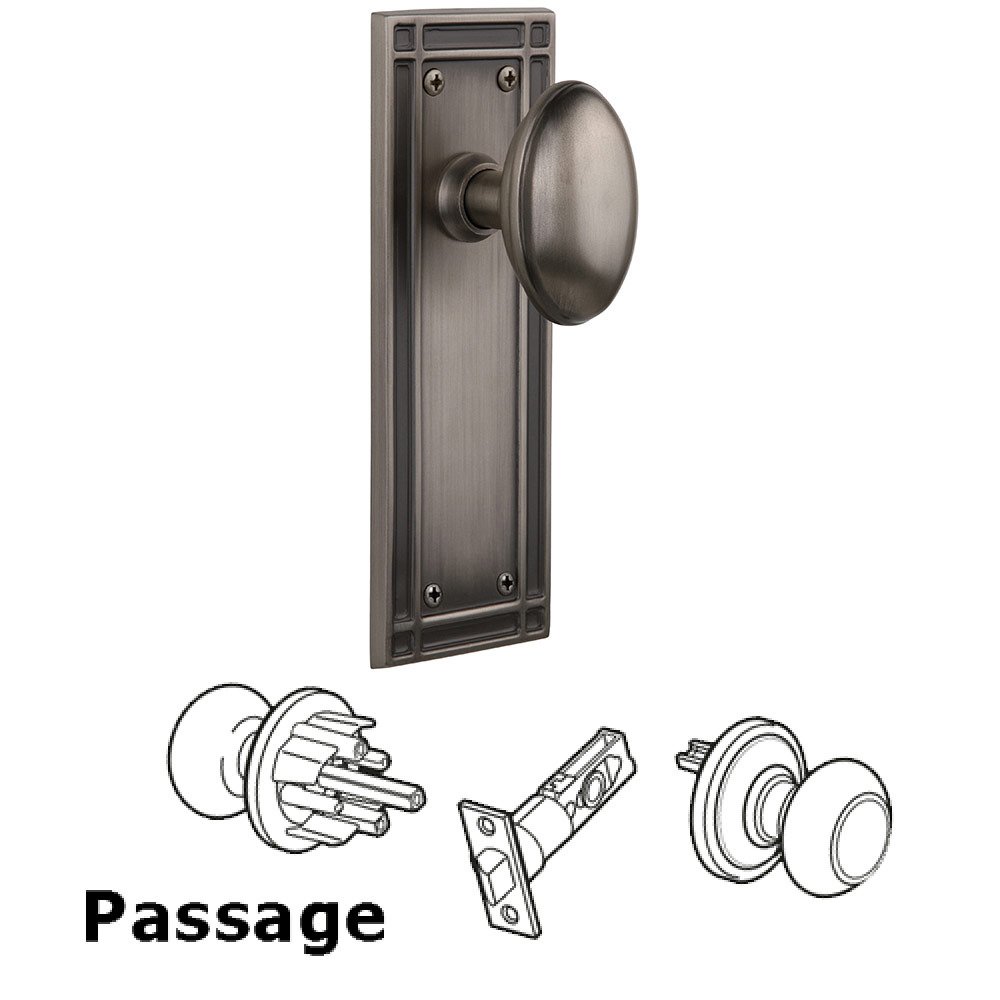 Passage Mission Plate with Homestead Door Knob in Antique Pewter
