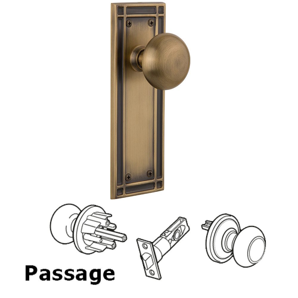 Passage Mission Plate with New York Knob in Antique Brass