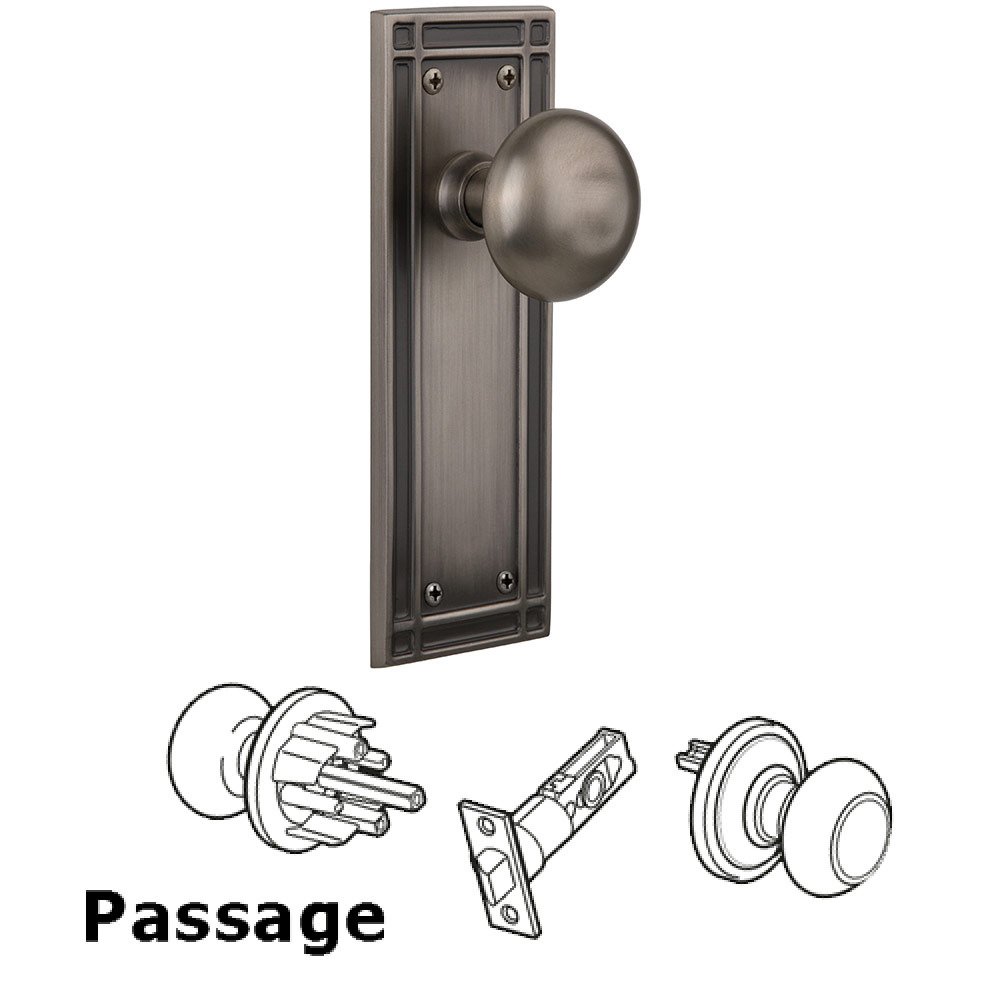 Passage Mission Plate with New York Door Knob in Antique Pewter
