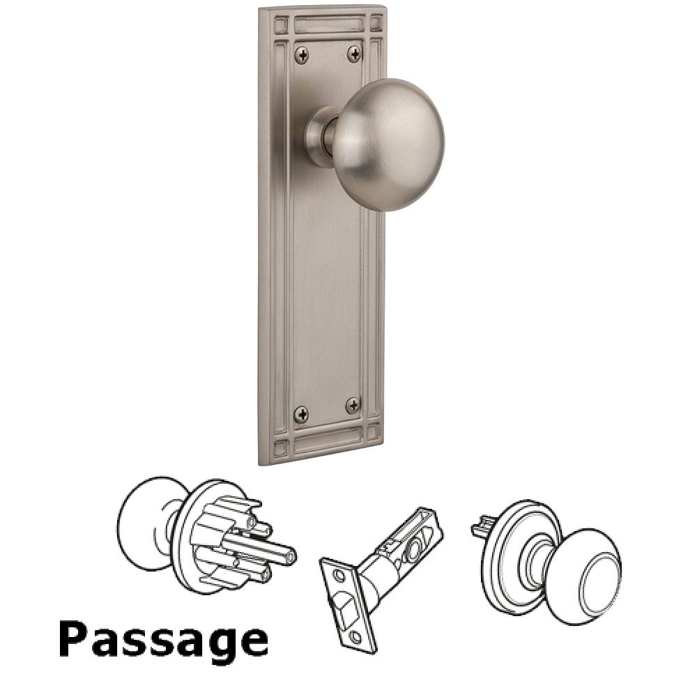 Passage Mission Plate with New York Door Knob in Satin Nickel