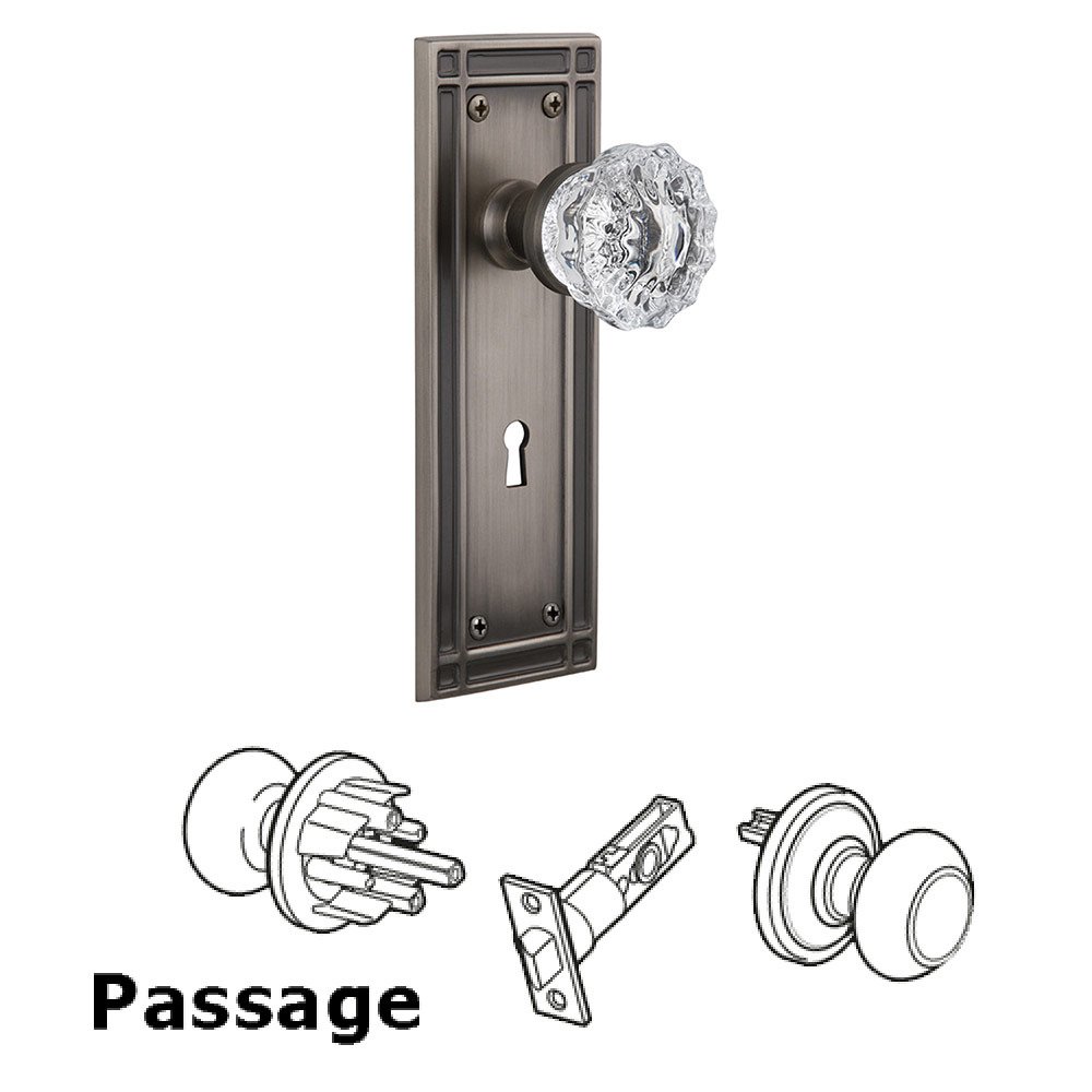 Passage Mission Plate with Crystal Knob and Keyhole in Antique Pewter