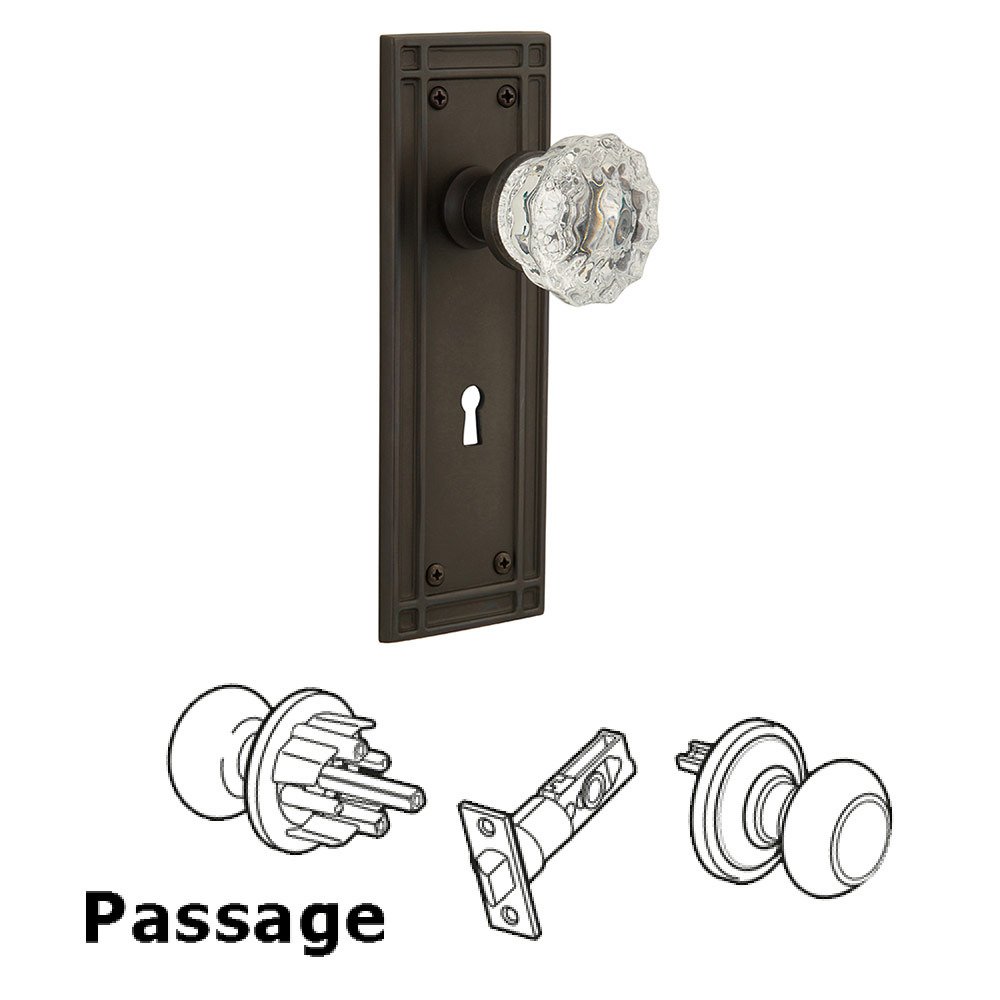Passage Mission Plate with Crystal Knob and Keyhole in Oil Rubbed Bronze