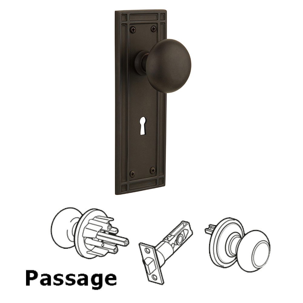 Passage Mission Plate with Keyhole and New York Door Knob in Oil-Rubbed Bronze