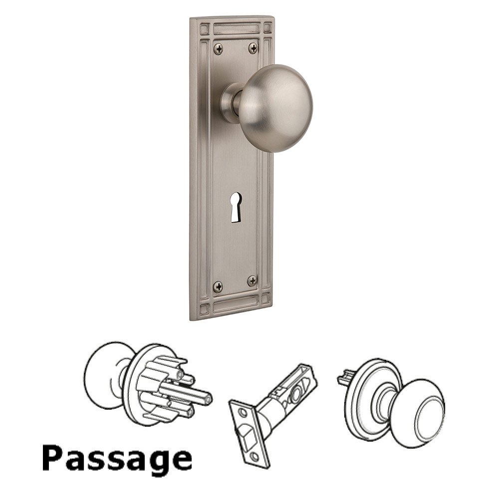 Passage Mission Plate with Keyhole and New York Door Knob in Satin Nickel