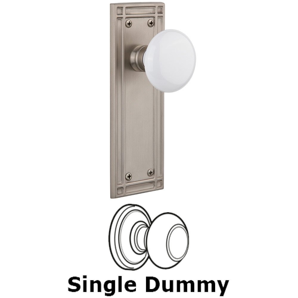 Single Dummy Mission Plate with White Porcelain Knob in Satin Nickel