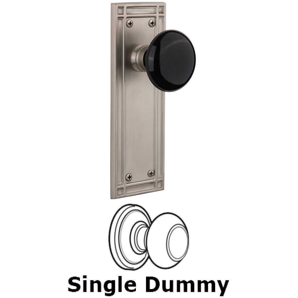 Single Dummy Mission Plate with Black Porcelain Knob in Satin Nickel