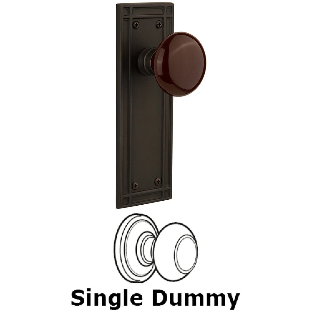 Single Dummy Mission Plate with Brown Porcelain Knob in Oil Rubbed Bronze