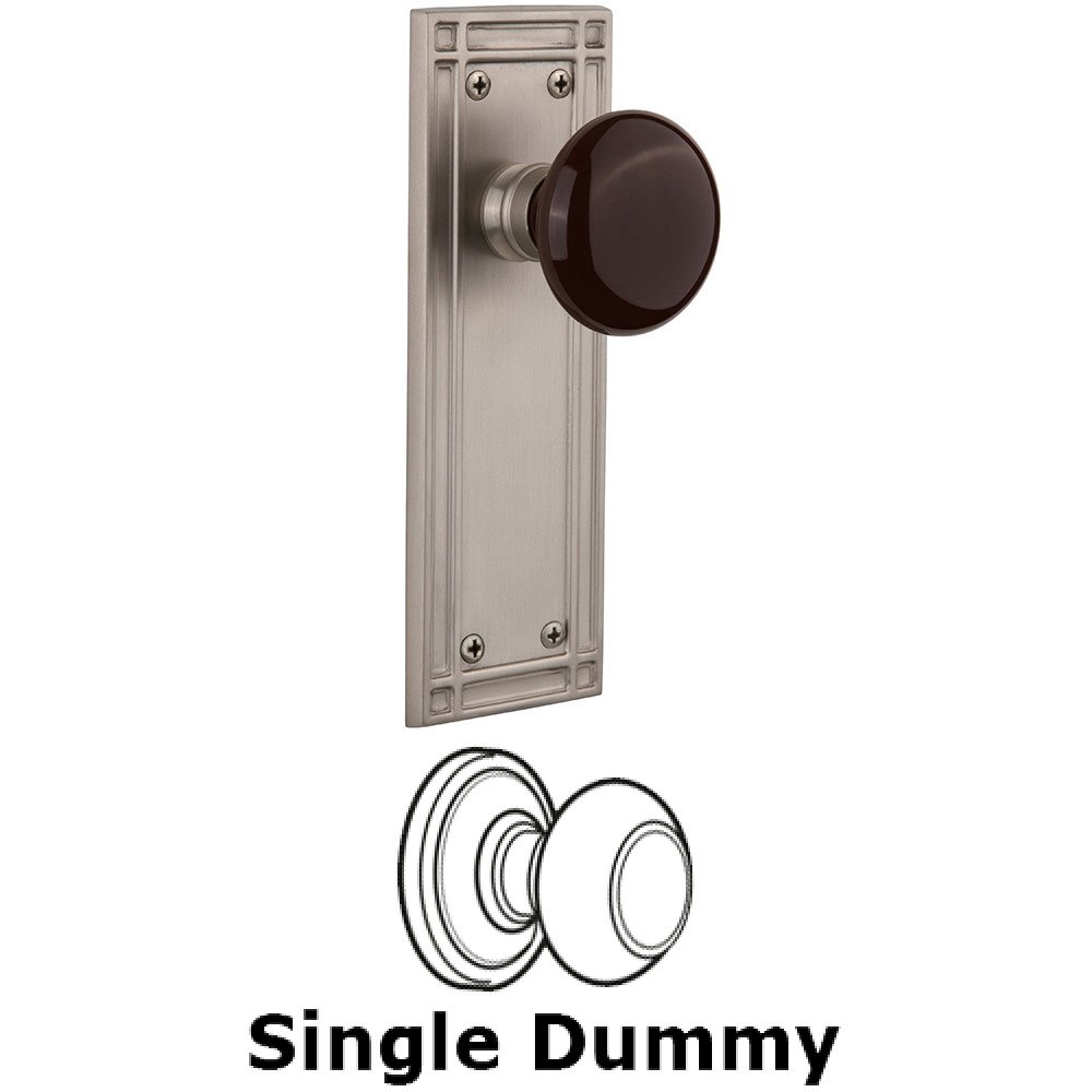 Single Dummy Mission Plate with Brown Porcelain Knob in Satin Nickel