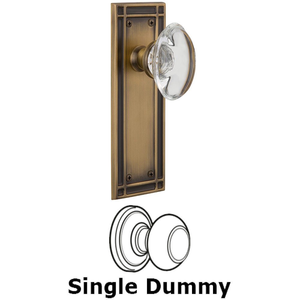 Single Dummy Mission Plate with Oval Clear Crystal Knob in Antique Brass