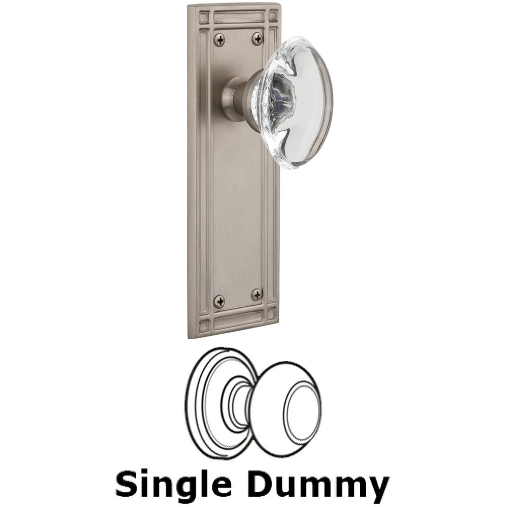 Single Dummy Mission Plate with Oval Clear Crystal Knob in Satin Nickel