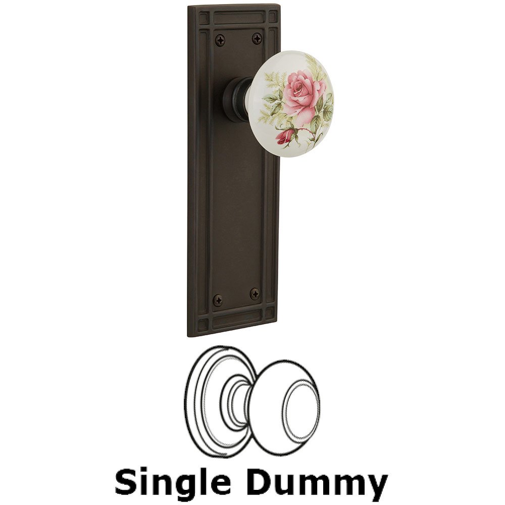 Single Dummy Mission Plate with White Rose Porcelain Knob in Oil Rubbed Bronze