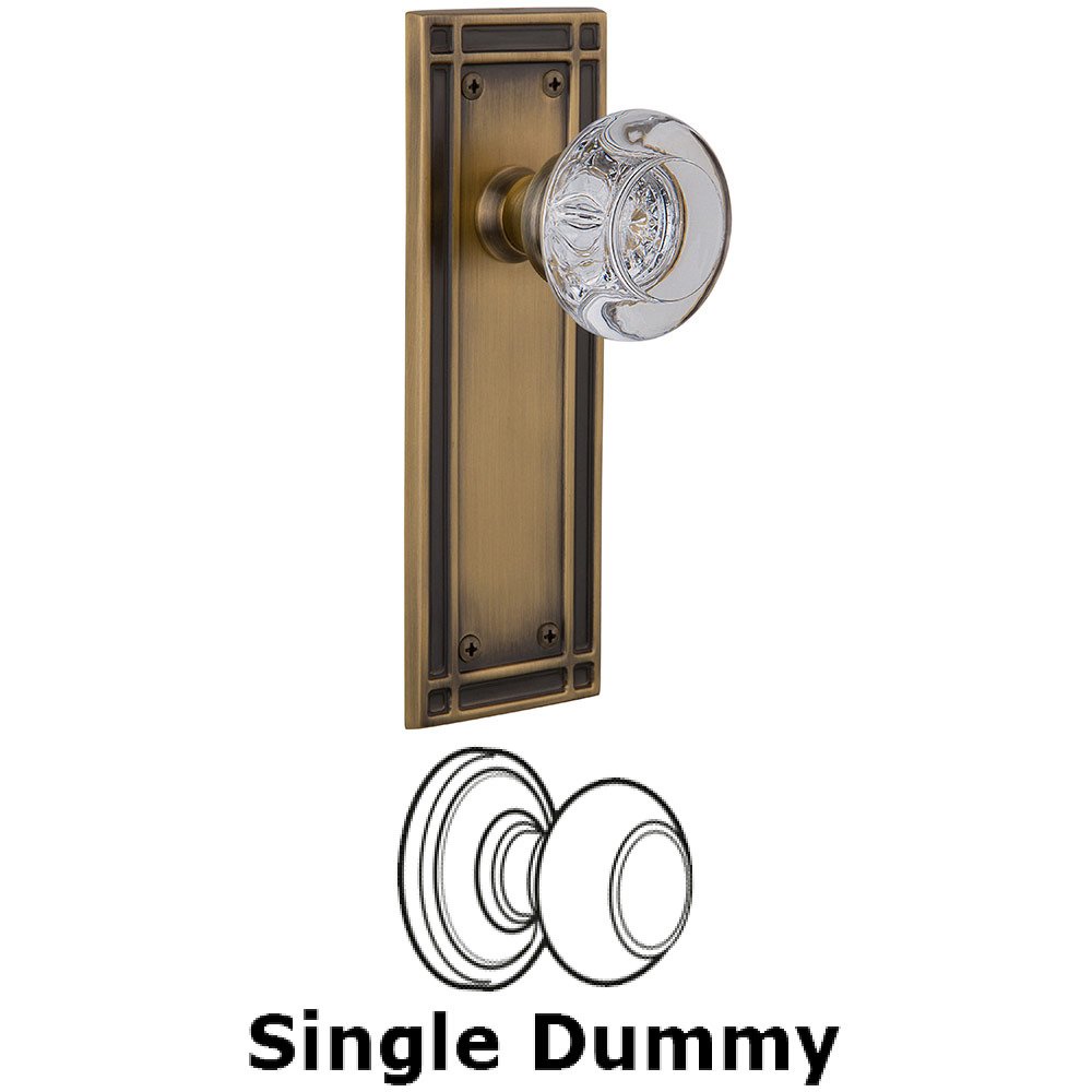 Single Dummy Mission Plate with Round Clear Crystal Knob in Antique Brass