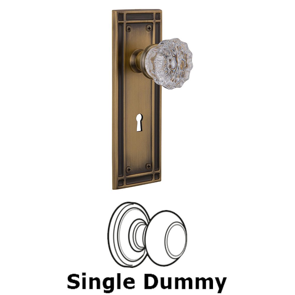 Single Dummy Mission Plate with Crystal Knob and Keyhole in Antique Brass