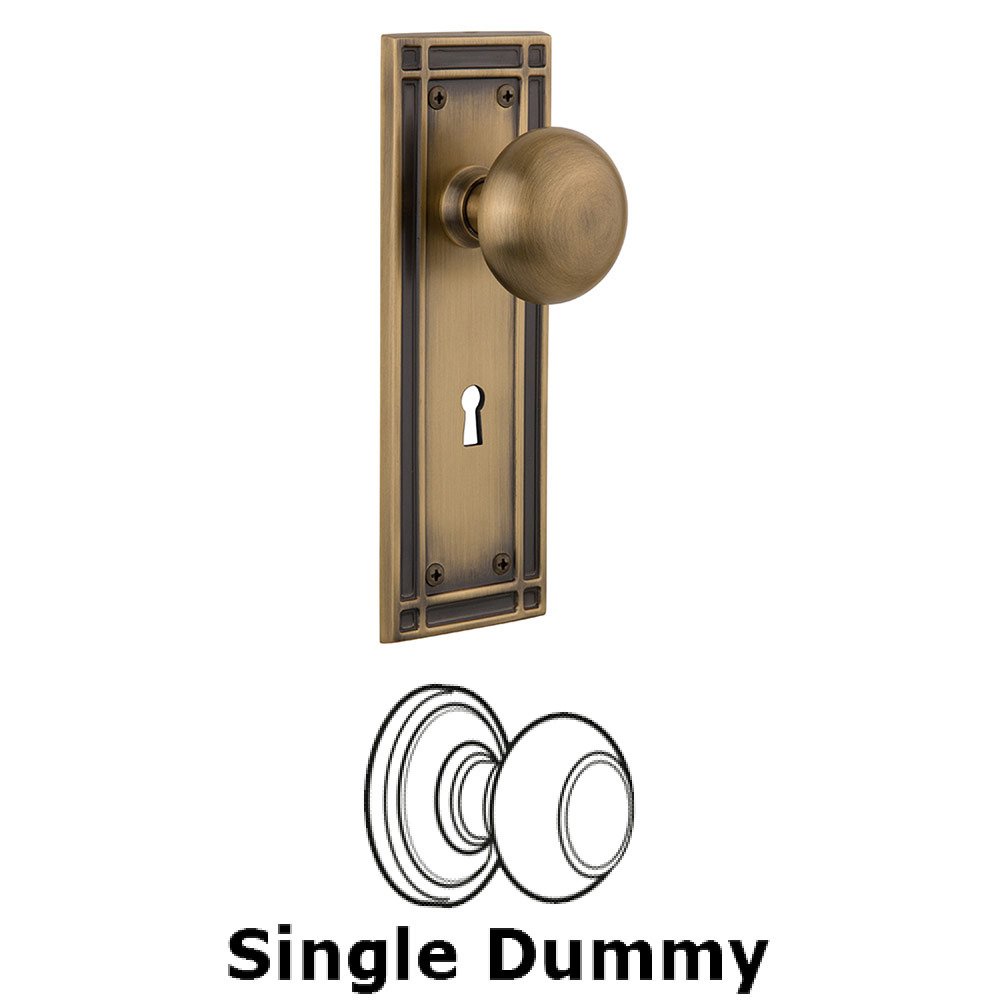 Single Dummy Mission Plate with New York Knob and Keyhole in Antique Brass