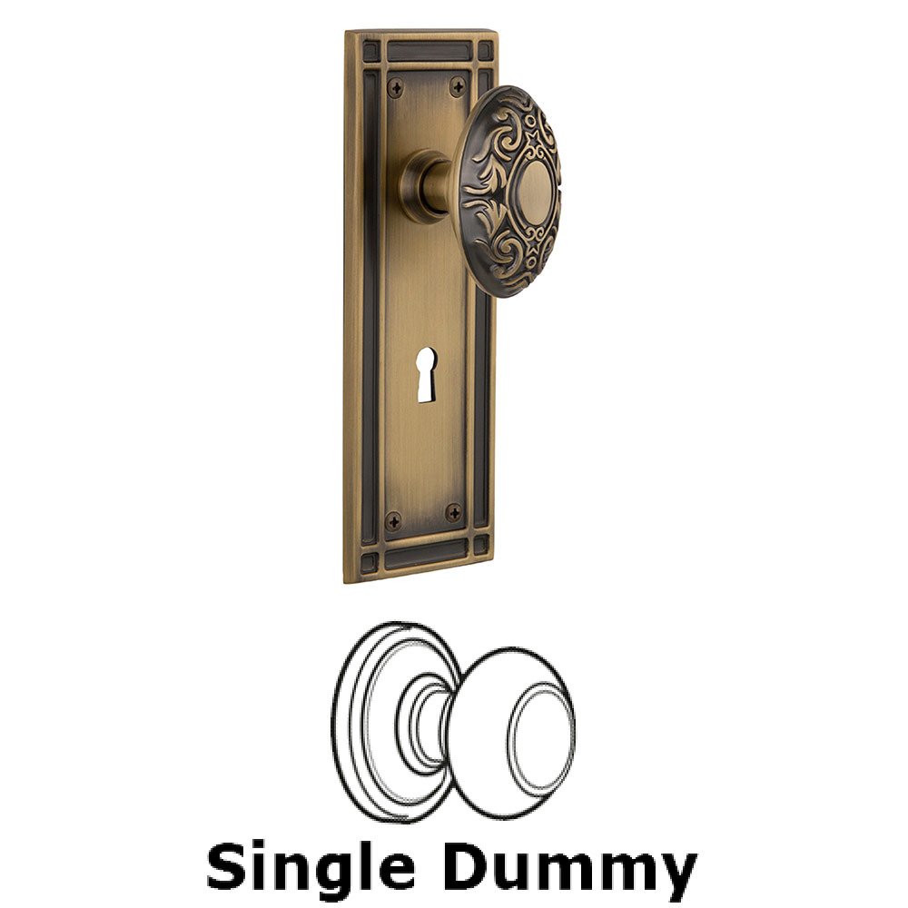 Single Dummy Mission Plate with Victorian Knob and Keyhole in Antique Brass