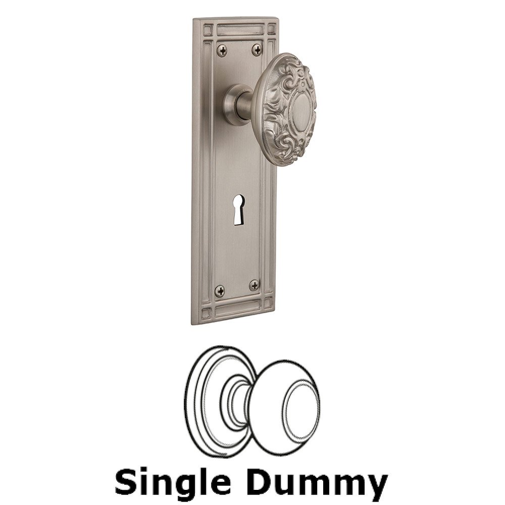 Single Dummy Mission Plate with Victorian Knob and Keyhole in Satin Nickel