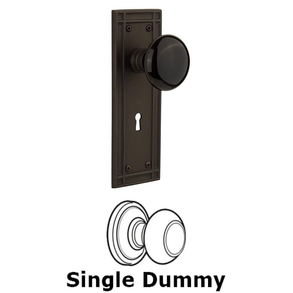 Single Dummy Mission Plate with Black Porcelain Knob and Keyhole in Oil Rubbed Bronze