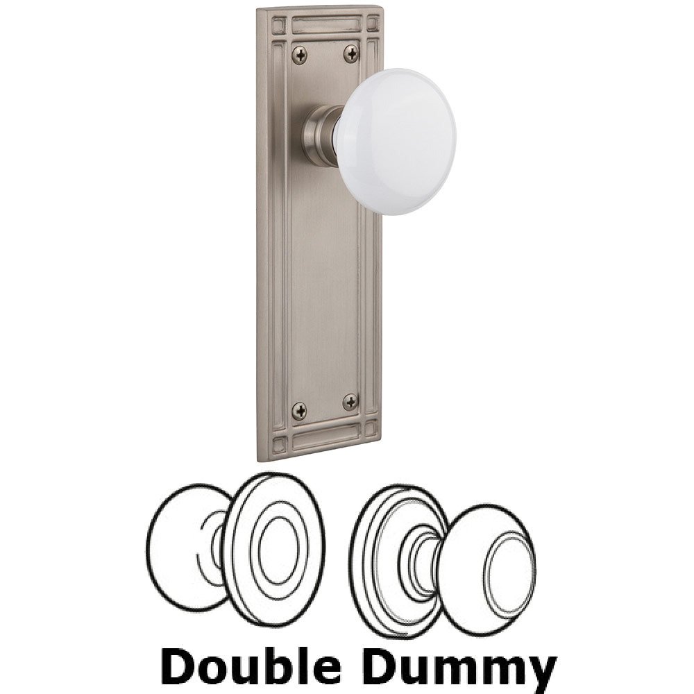 Double Dummy Mission Plate with White Porcelain Knob in Satin Nickel