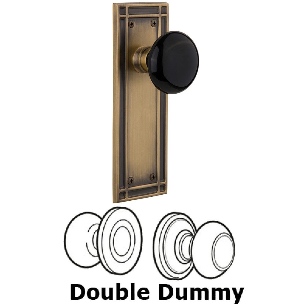 Double Dummy Mission Plate with Black Porcelain Knob in Antique Brass