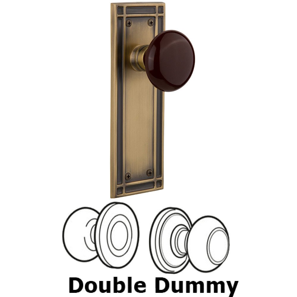 Double Dummy Mission Plate with Brown Porcelain Knob in Antique Brass