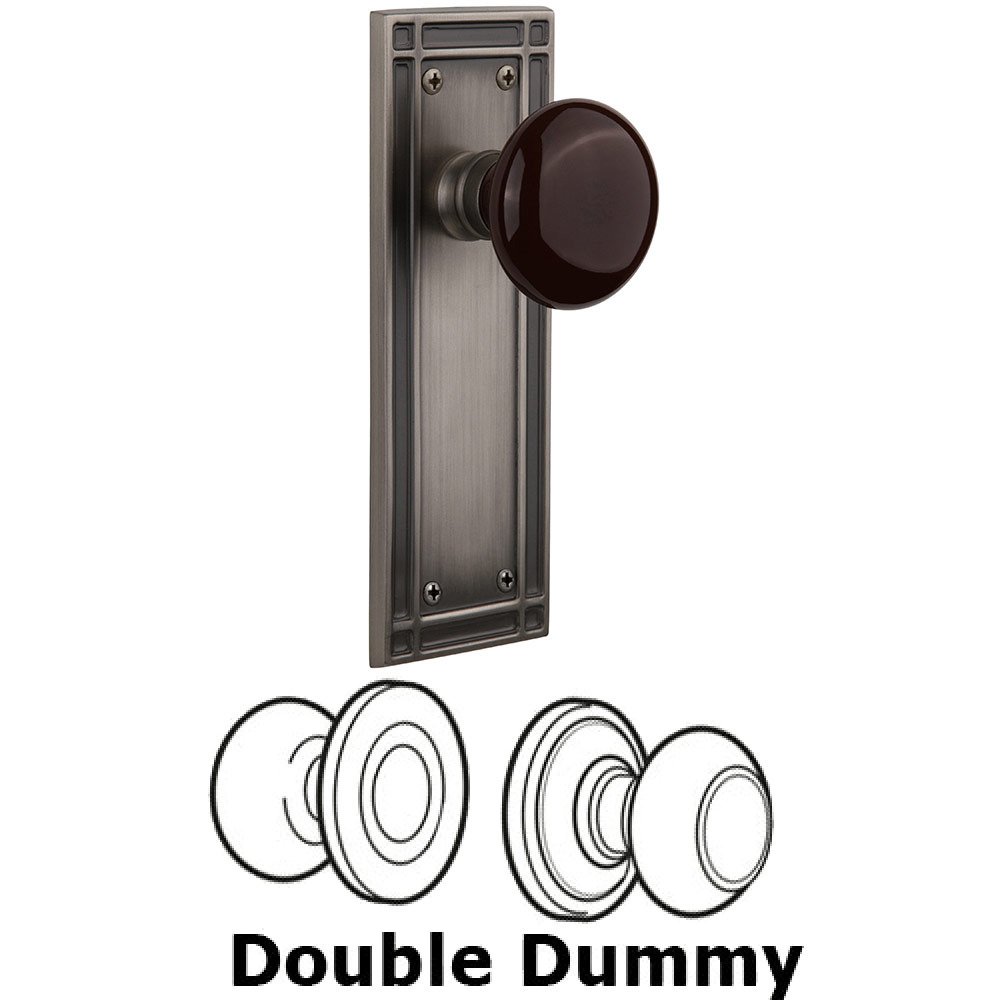 Double Dummy Mission Plate with Brown Porcelain Knob in Antique Pewter