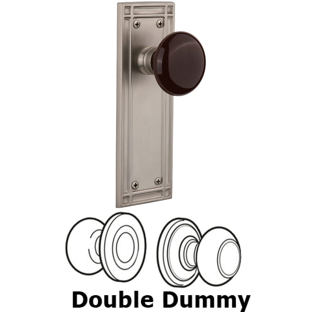 Double Dummy Mission Plate with Brown Porcelain Knob in Satin Nickel
