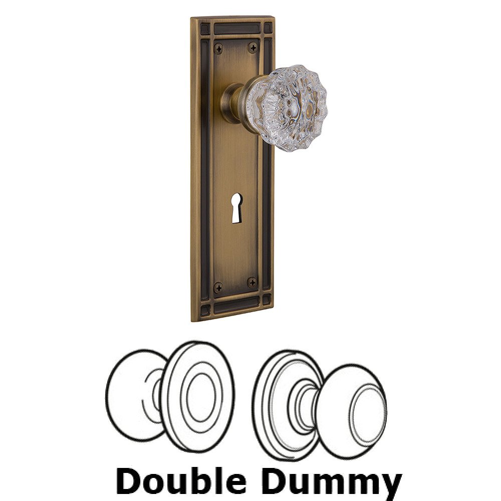 Double Dummy Mission Plate with Crystal Knob and Keyhole in Antique Brass