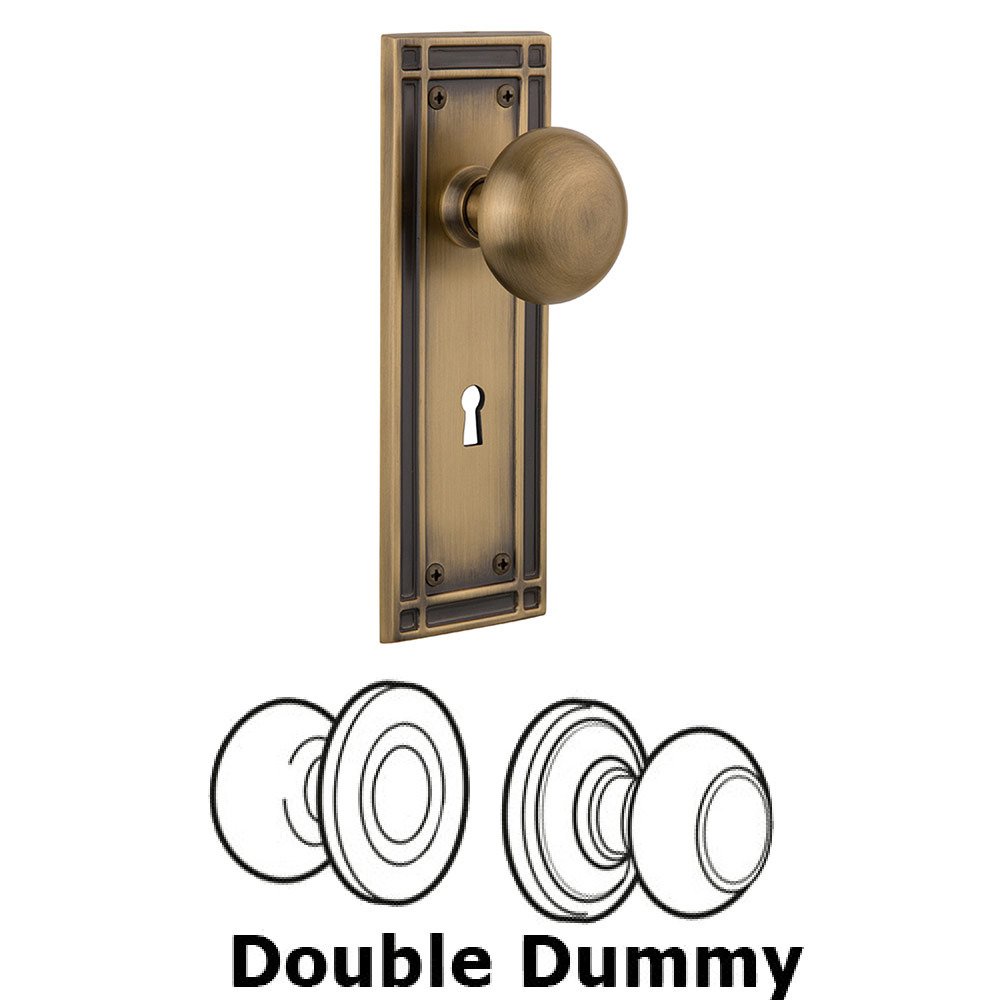Double Dummy Mission Plate with New York Knob and Keyhole in Antique Brass