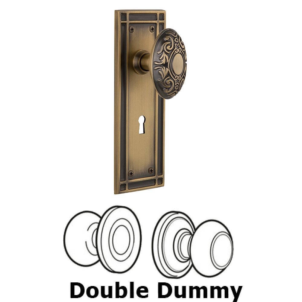 Double Dummy Mission Plate with Victorian Knob and Keyhole in Antique Brass